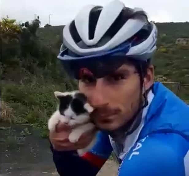 Il ciclista Niccolò Bonifazio ha salvato un gattino